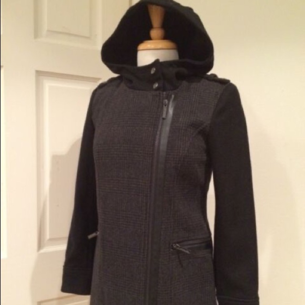 Michael Kors Asymmetrical Wool Plaid Hooded Coat